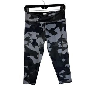 Lacoa Sports Camo Print Crop Pocket Legging S Black Gray Tennis Womens Small